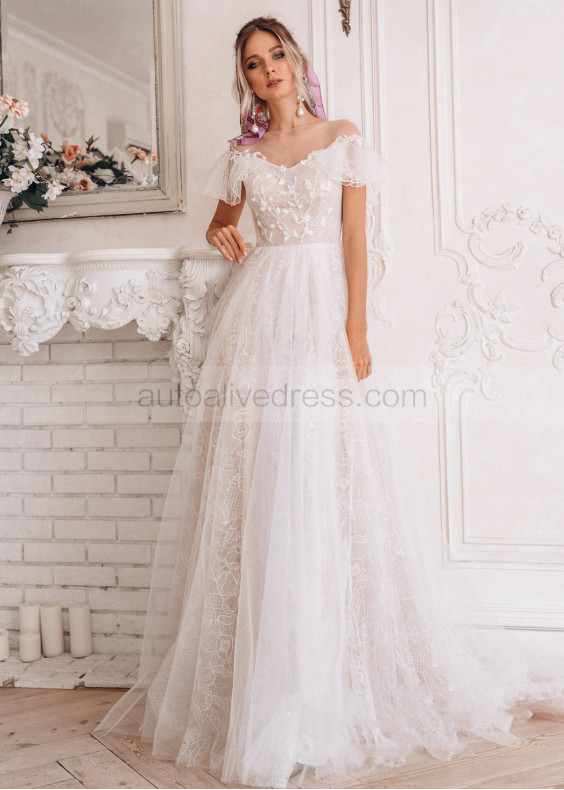 Ivory Lace Wedding Dress With Dusty Rose Lining